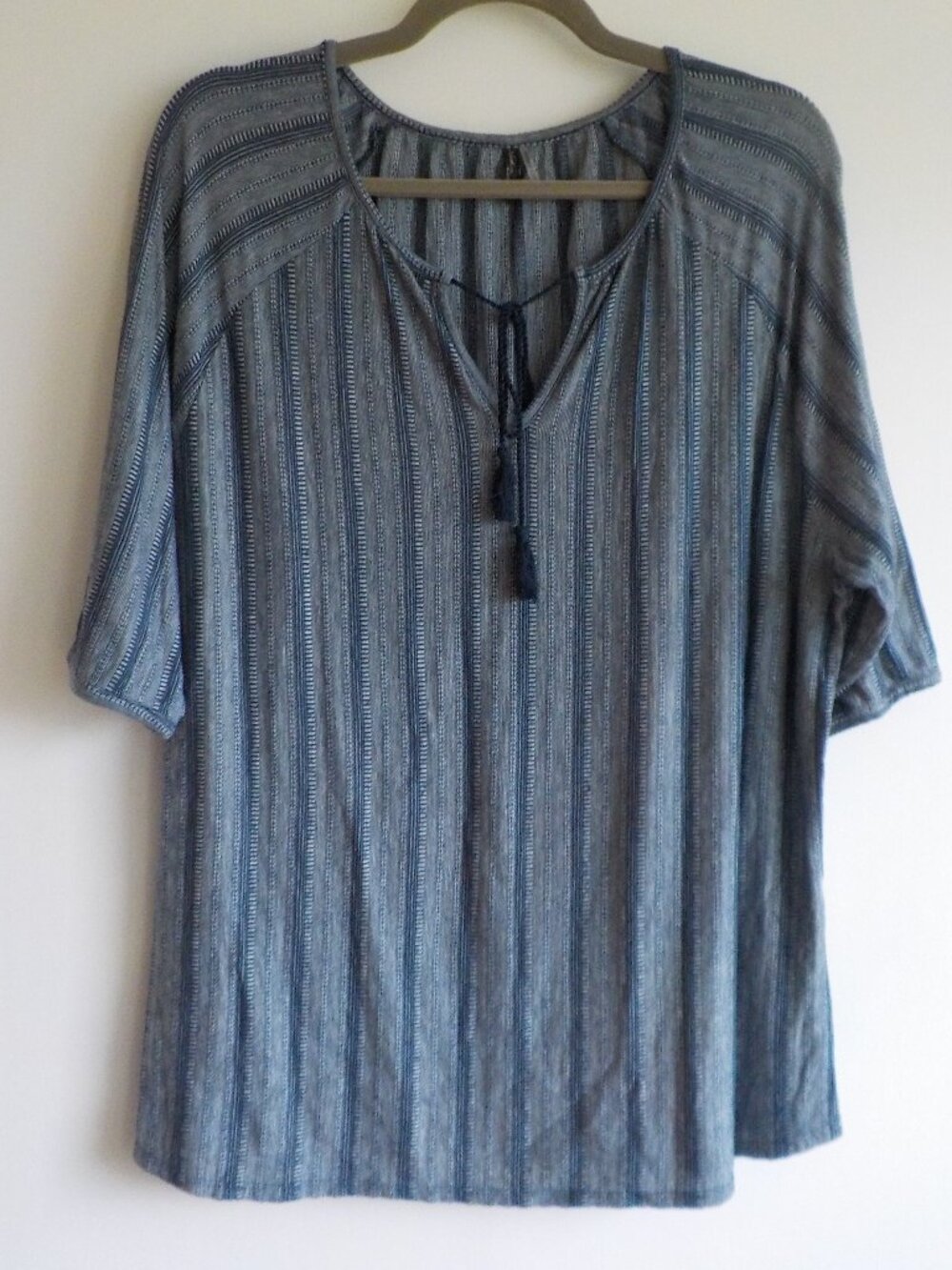 North River Blouse - Size 1X - Blue White Stripe Short Sleeve (927)